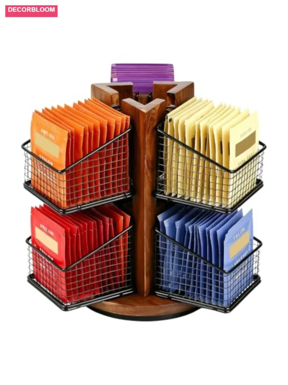 Spinning Carousel Tea Bag Organizer with Removable Wire Baskets